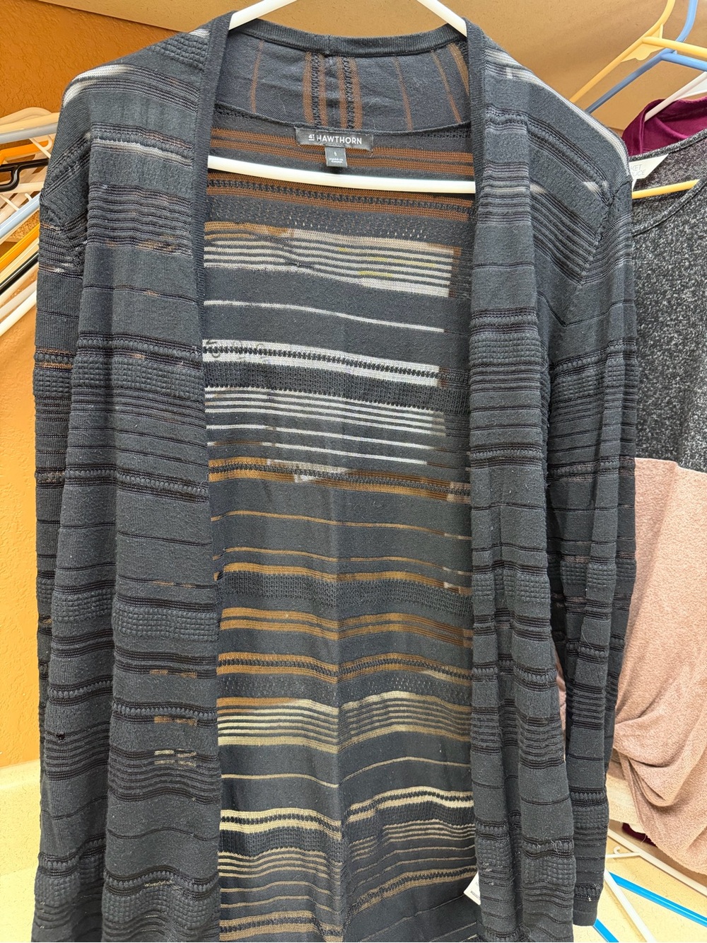 Open-Front Black Striped Lightweight Cardigan
